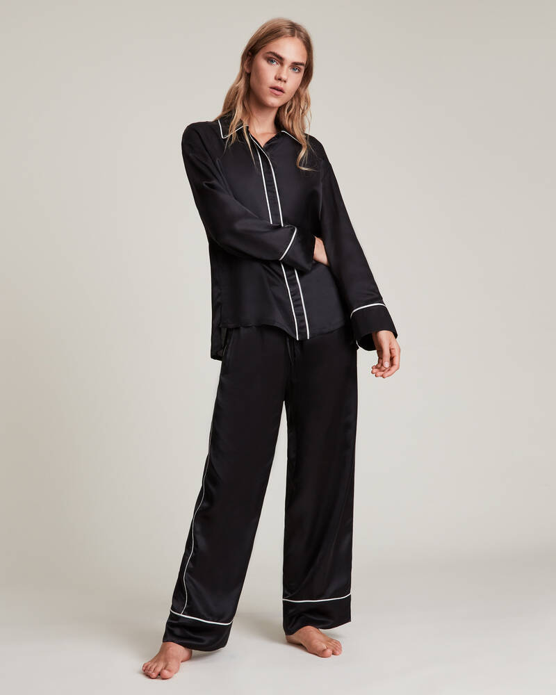 Black Allsaints Sofi Silk Blend Pyjama Trousers | WX006V-5