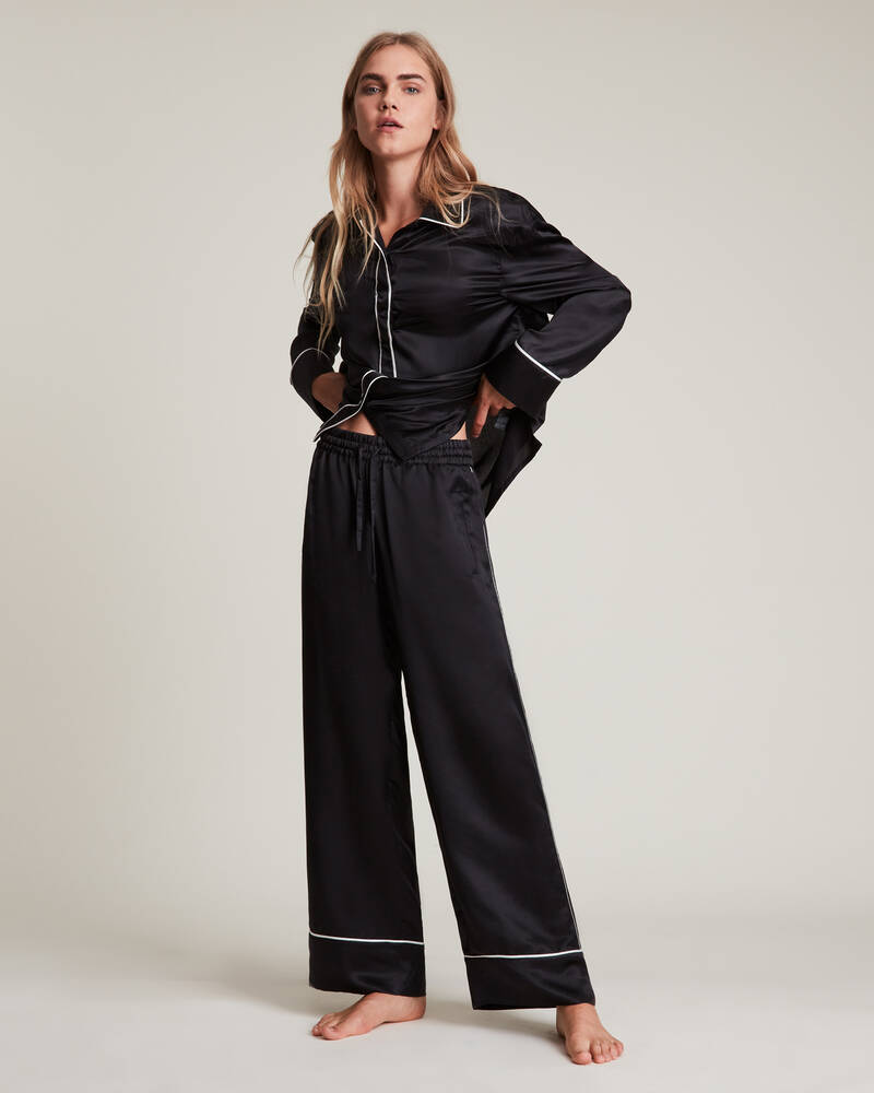 Black Allsaints Sofi Silk Blend Pyjama Trousers | WX006V-5