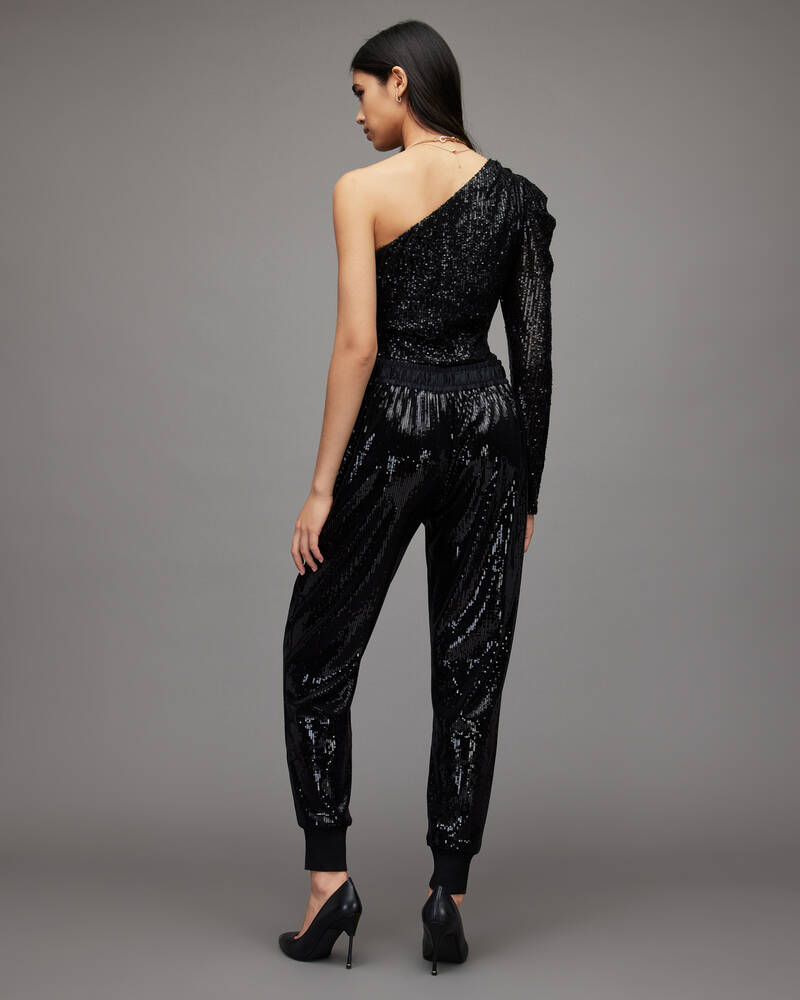 Black Allsaints Soraya High Rise Relaxed Sequin Trousers | WP033X-5