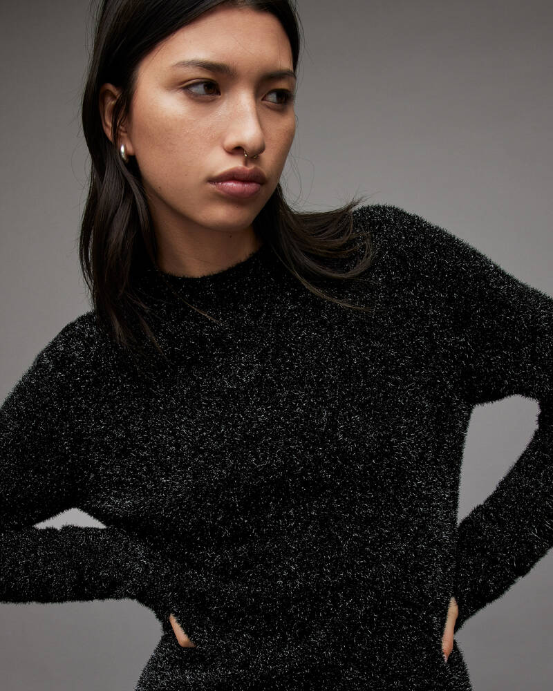 Black Allsaints Sparkle Metallic Jumper | WK060X-5