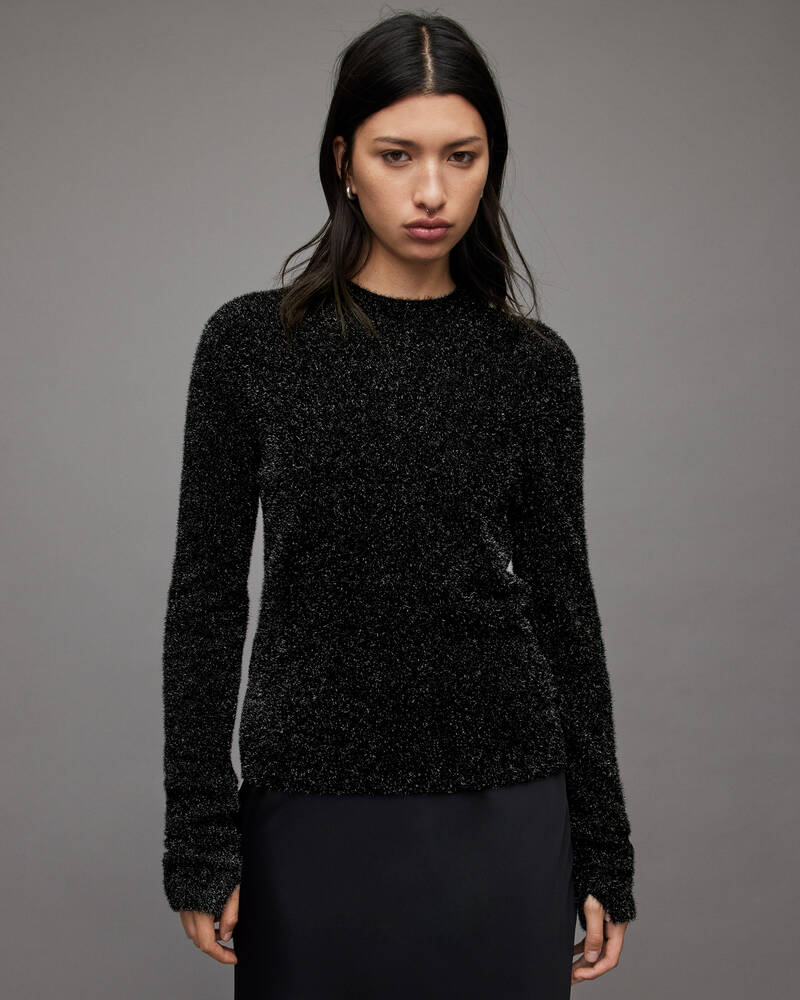 Black Allsaints Sparkle Metallic Jumper | WK060X-5