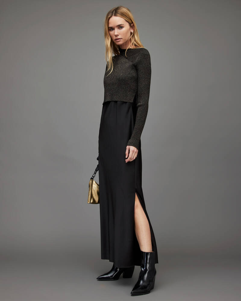 Black Allsaints Studio 2 In 1 Midi Dress | WD193X-5