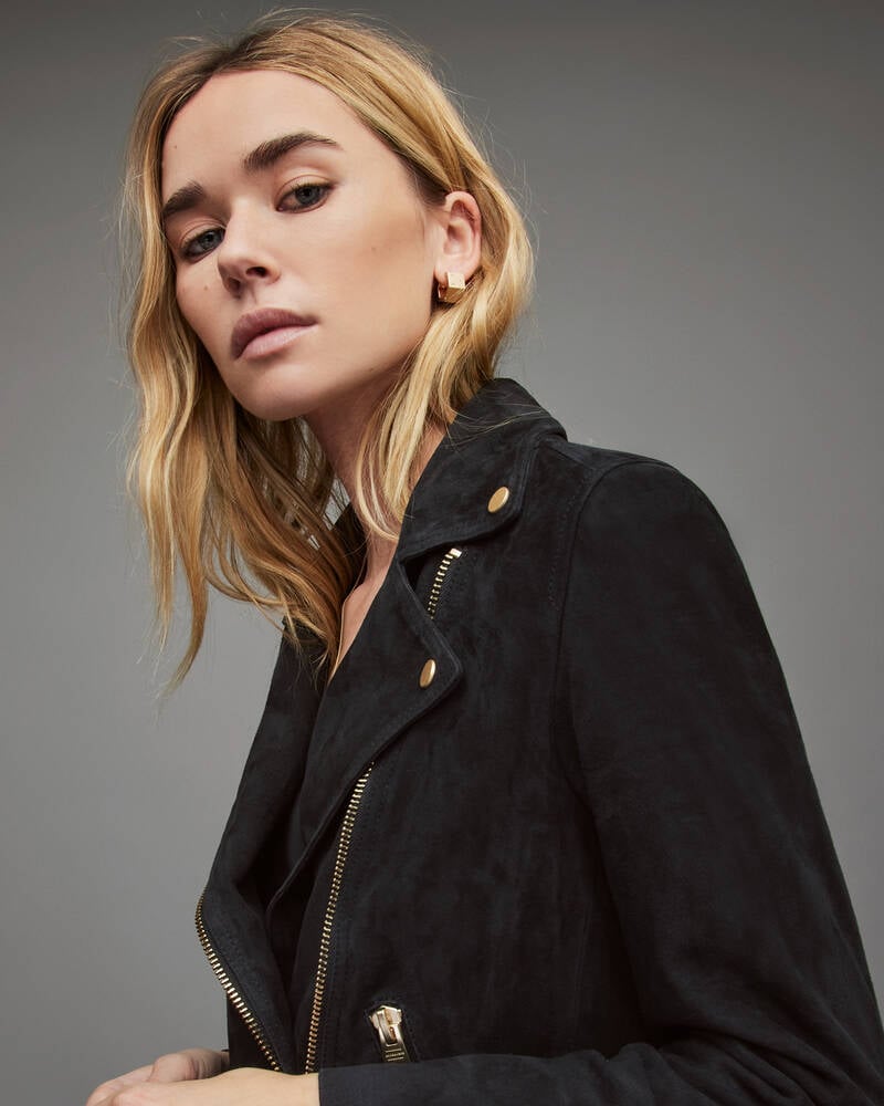 Black Allsaints Suede Dalby Biker Jacket | WL250T-5