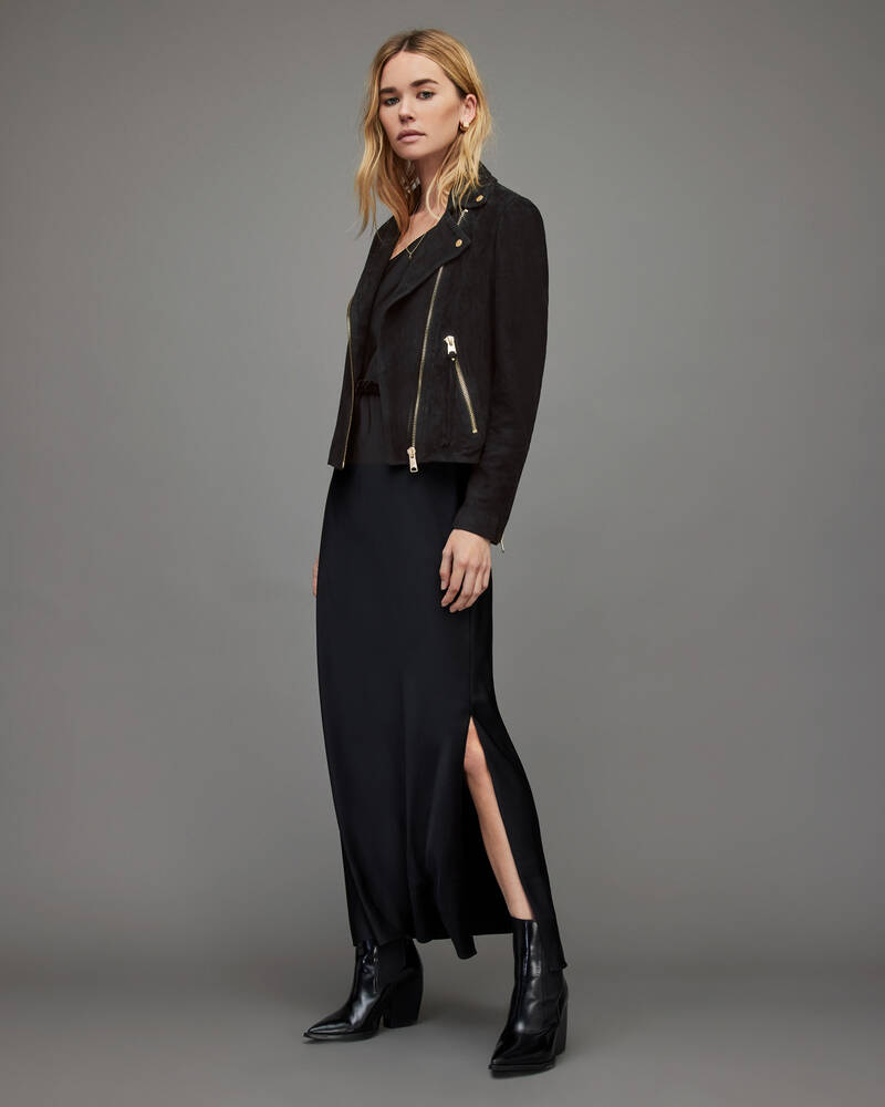 Black Allsaints Suede Dalby Biker Jacket | WL250T-5