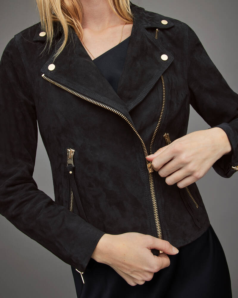 Black Allsaints Suede Dalby Biker Jacket | WL250T-5