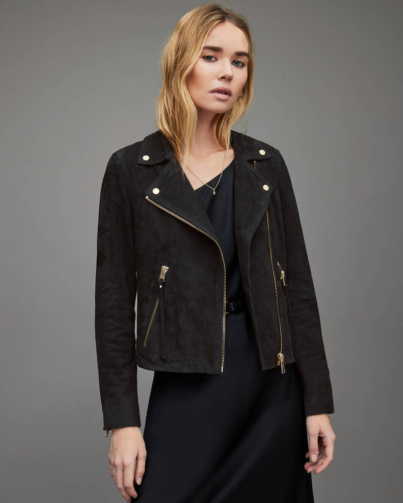 Black Allsaints Suede Dalby Biker Jacket | WL250T-5