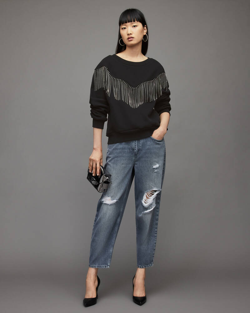 Black Allsaints Tassel Jaine Sweatshirt | WM294V-5