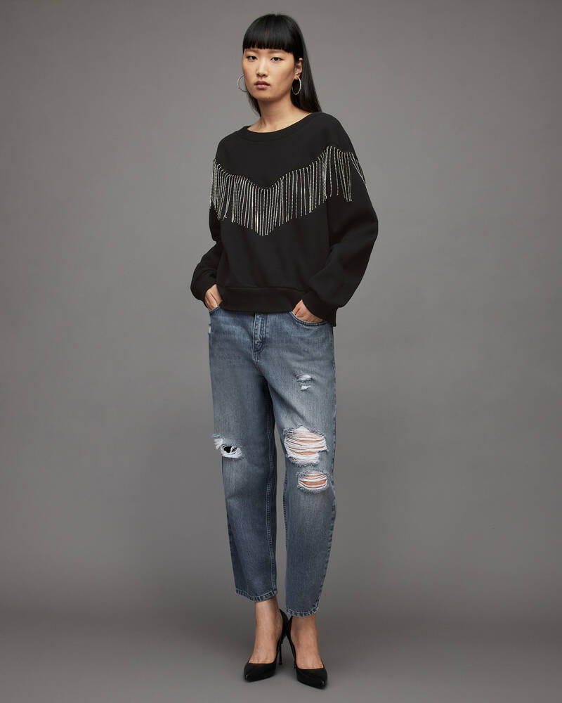 Black Allsaints Tassel Jaine Sweatshirt | WM294V-5