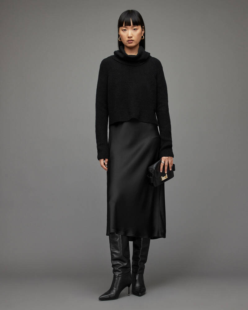 Black Allsaints Tierny Roll Neck 2 In 1 Dress | WD381V-5