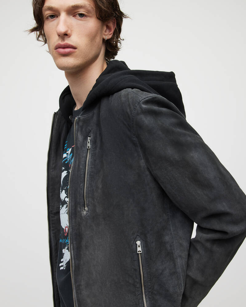 Black Allsaints Troy Suede Bomber Jacket | ML054S-5