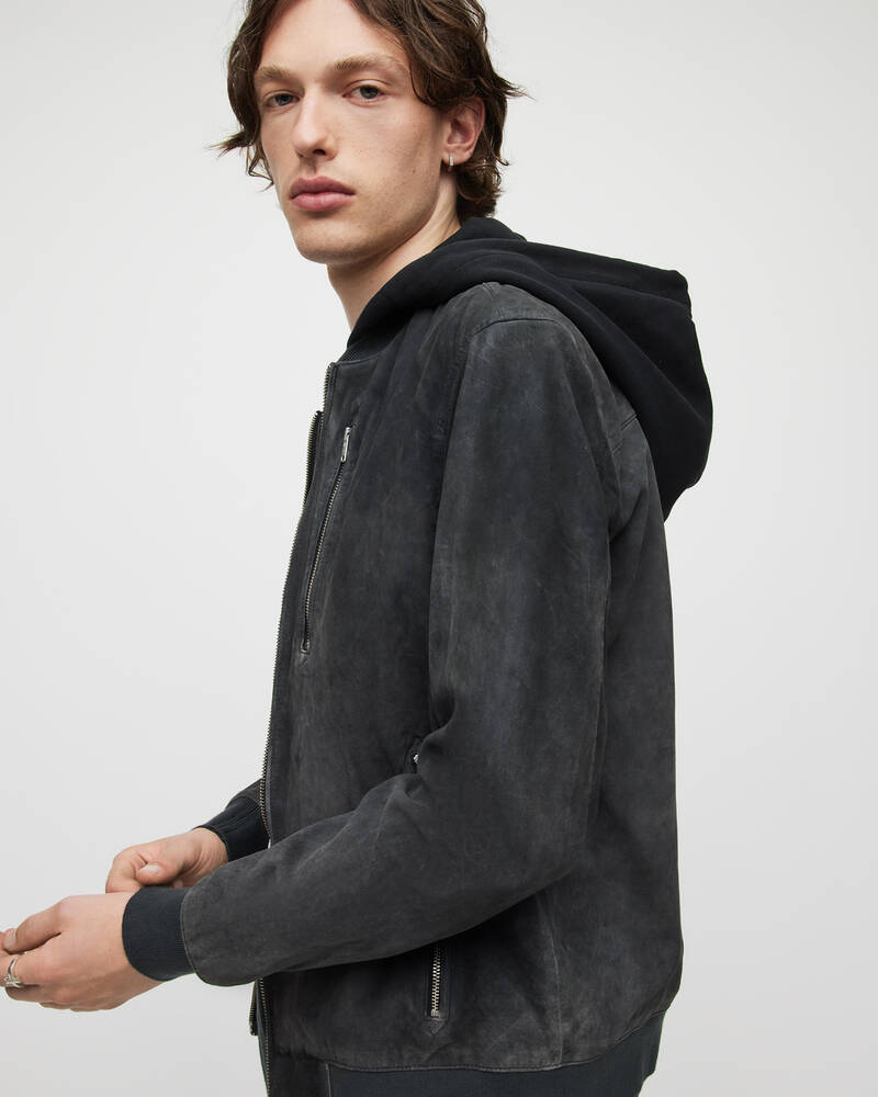 Black Allsaints Troy Suede Bomber Jacket | ML054S-5