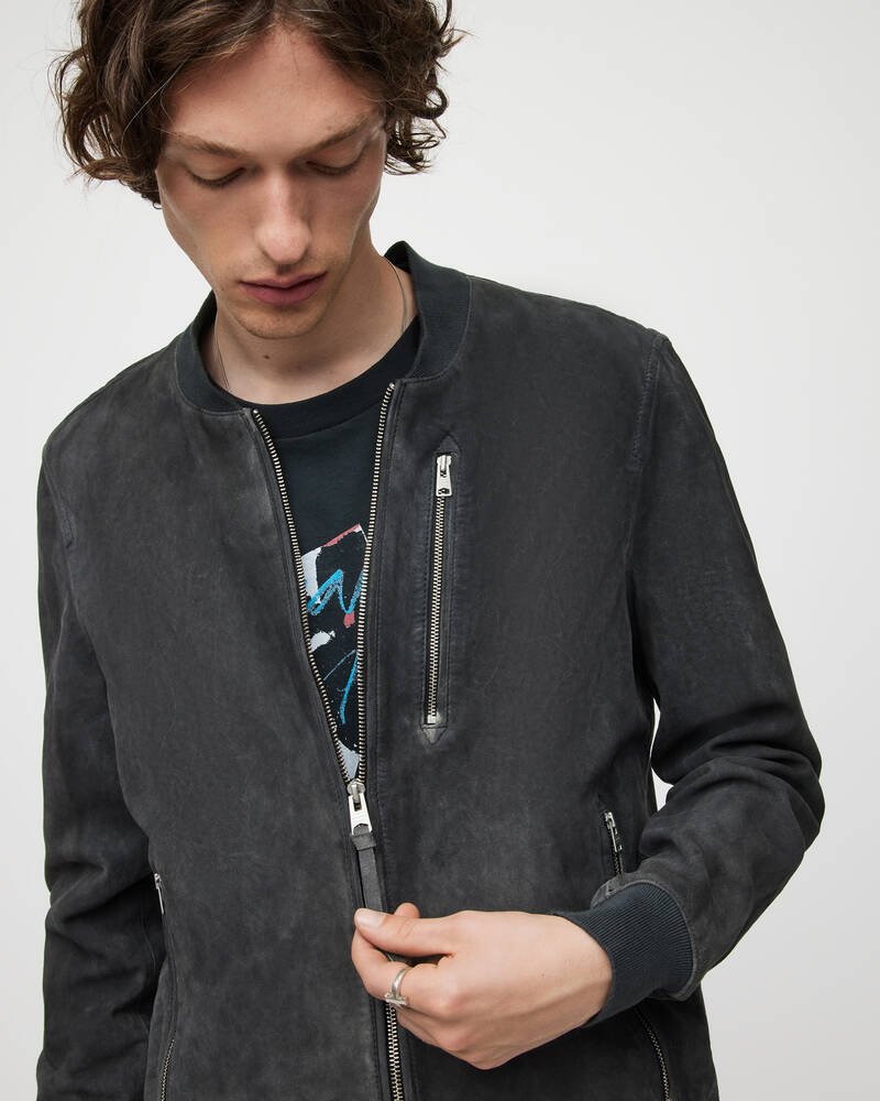 Black Allsaints Troy Suede Bomber Jacket | ML054S-5