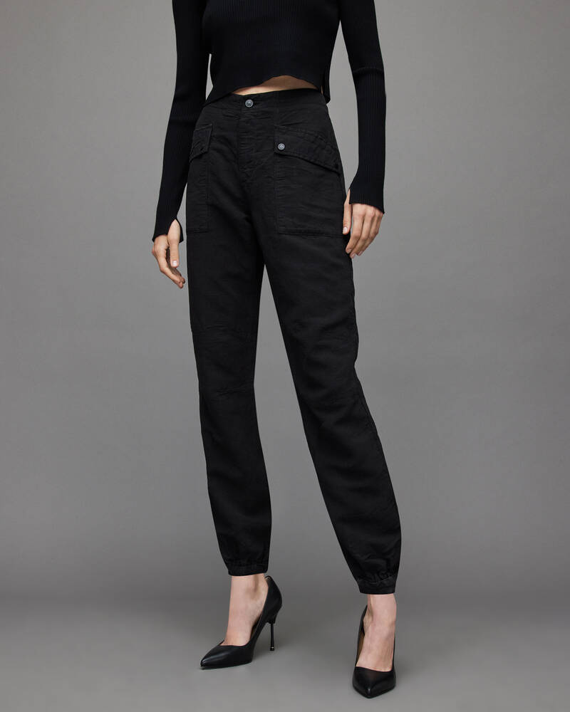 Black Allsaints Val High Rise Linen Blend Trousers | WP017X-5