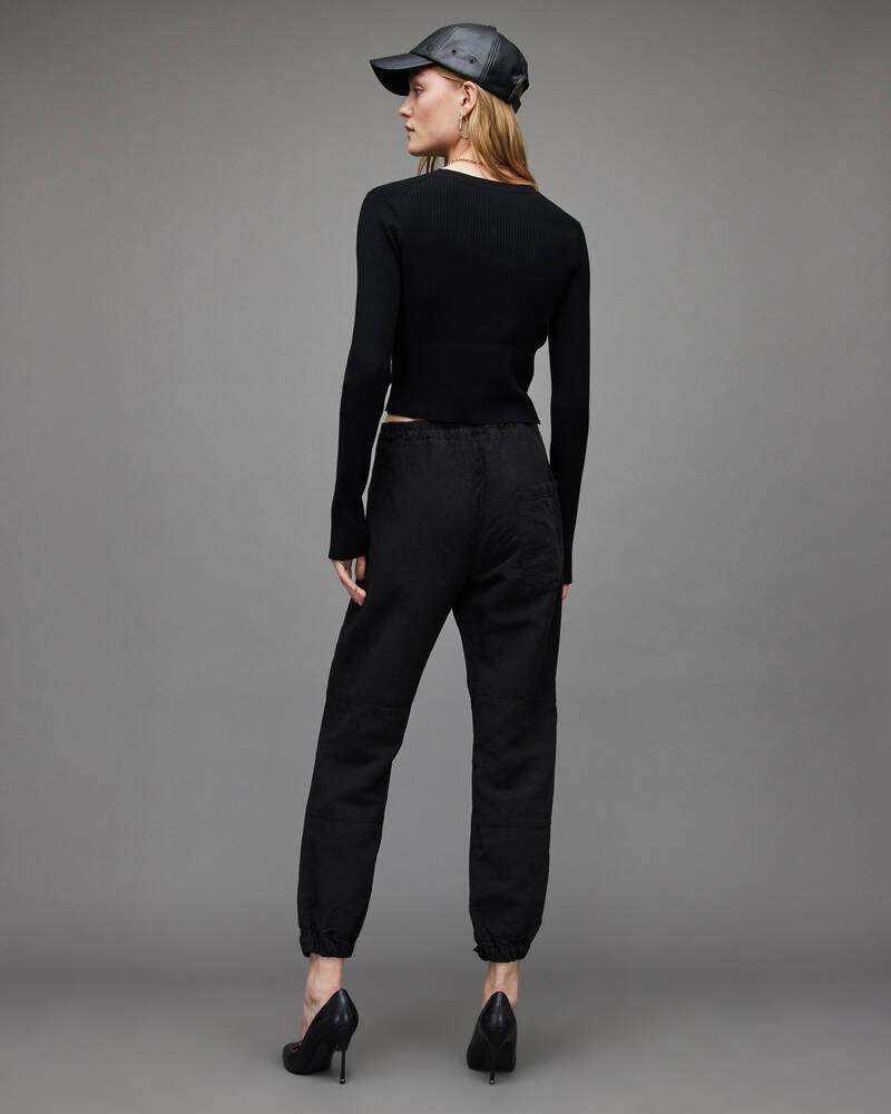 Black Allsaints Val High Rise Linen Blend Trousers | WP017X-5