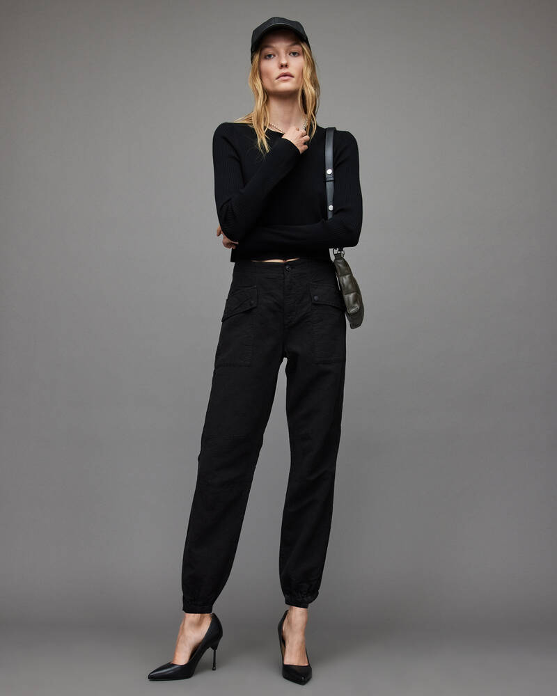 Black Allsaints Val High Rise Linen Blend Trousers | WP017X-5