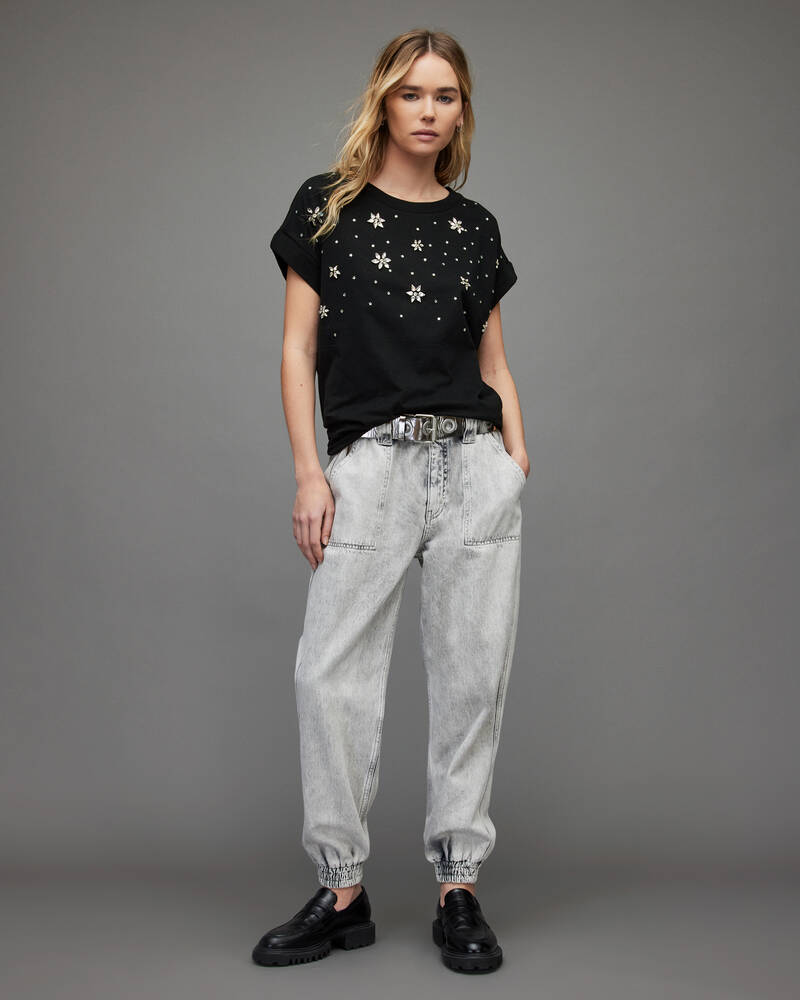 Black Allsaints Volans Imogen Boy Embellished T Shirt | WM293V-5