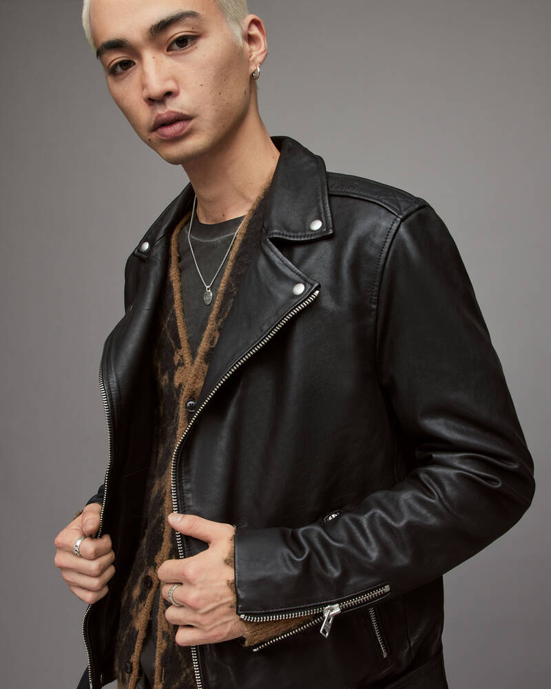 Black Allsaints Wick Leather Biker Jacket | ML007P-5