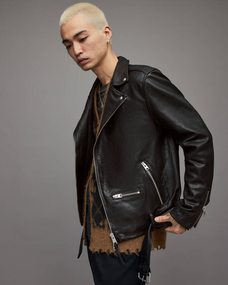 Black Allsaints Wick Leather Biker Jacket | ML007P-5