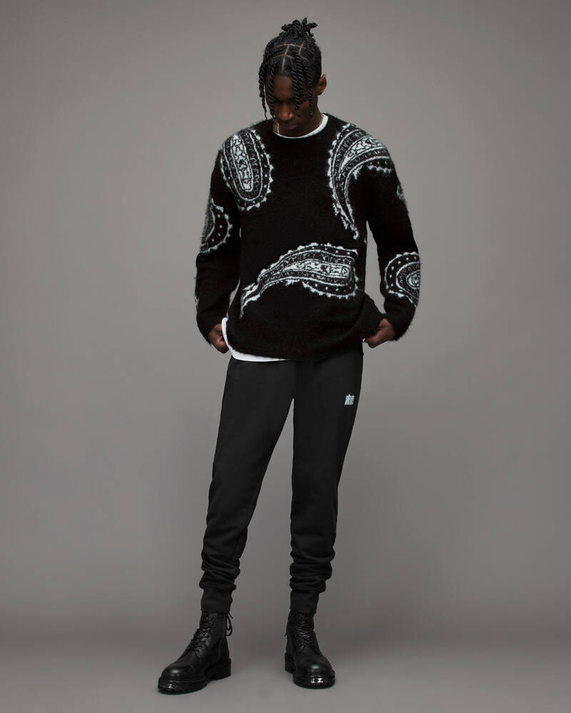 Black Allsaints Woodblock Paisley Crew Jumper | MK107X-5