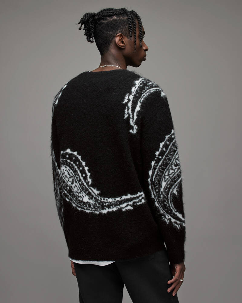 Black Allsaints Woodblock Paisley Crew Jumper | MK107X-5