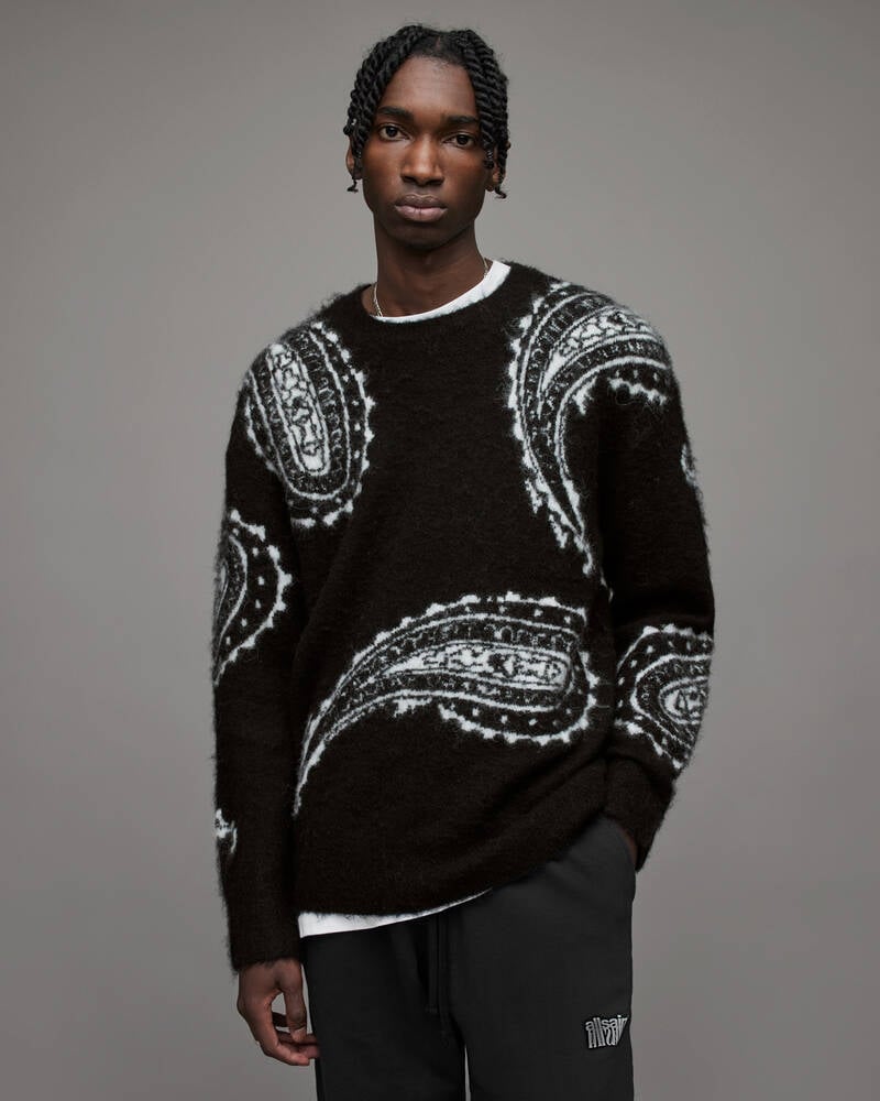 Black Allsaints Woodblock Paisley Crew Jumper | MK107X-5