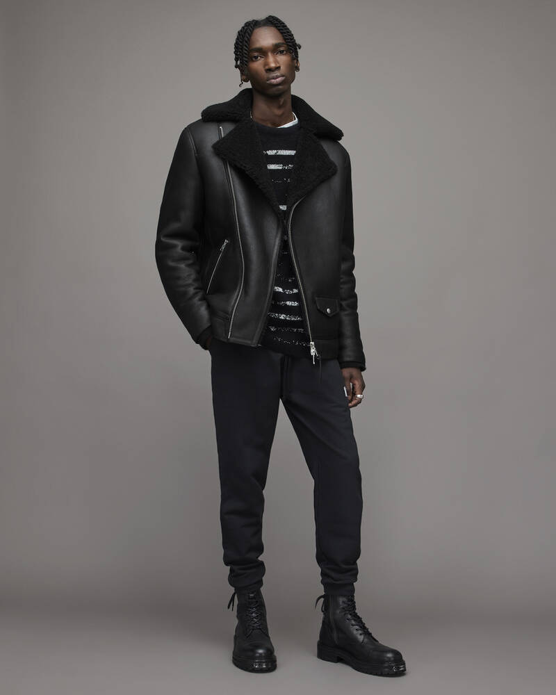 Black Allsaints Xander Shearling Biker Jacket | ML055X-5