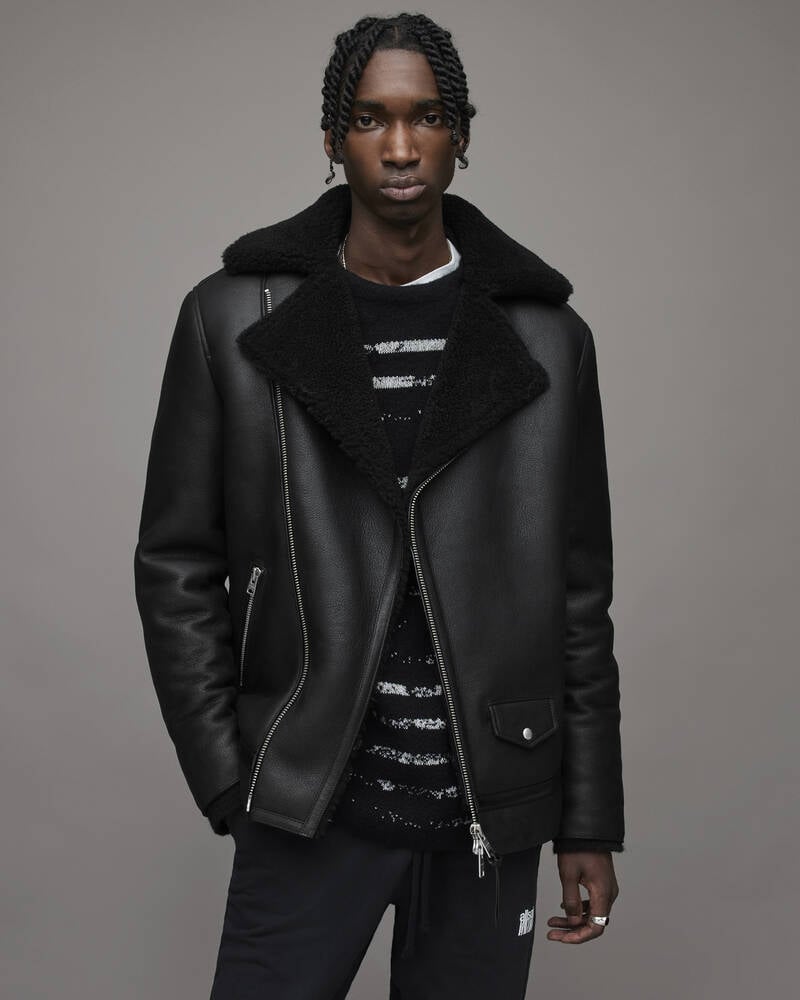 Black Allsaints Xander Shearling Biker Jacket | ML055X-5