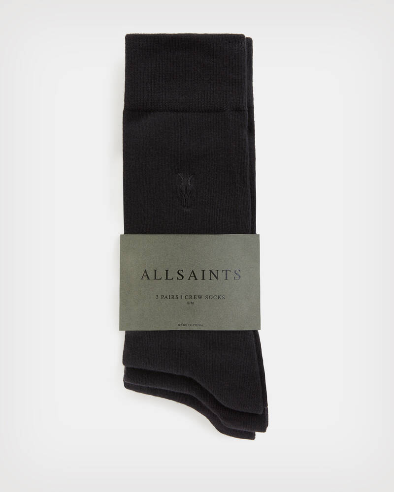 Black/Black/Black Allsaints Adan Ramskull Socks 3 Pack | MW502X-4166