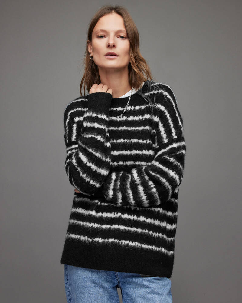 Black/Chalk White Allsaints Rosco Striped Jumper | WK042W-5330