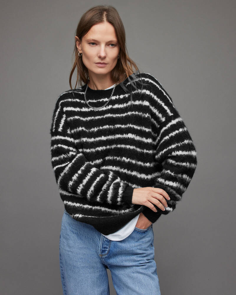 Black/Chalk White Allsaints Rosco Striped Jumper | WK042W-5330