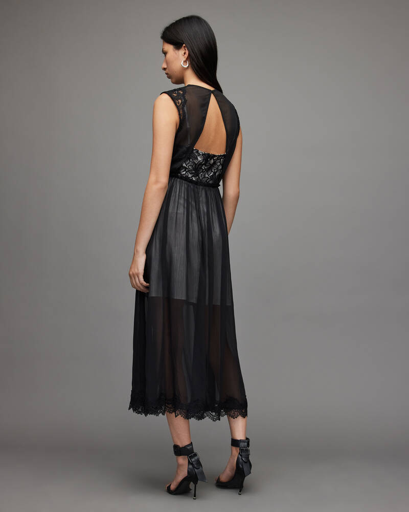 Black/Champagne Allsaints Sara Lace Maxi Dress | WD045X-7950