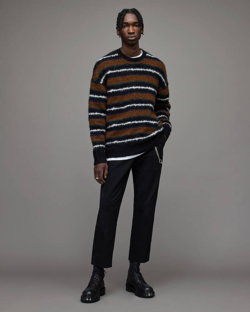 Black/Dark Tan Allsaints Oskar Crew Stripe Jumper | MK120X-8047