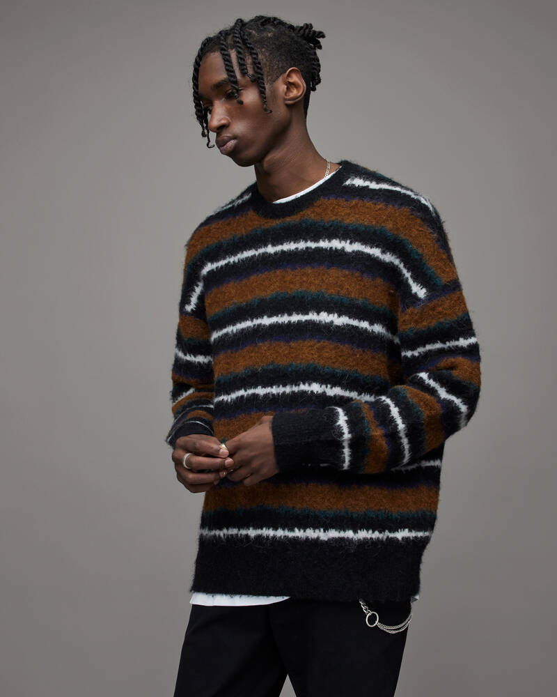 Black/Dark Tan Allsaints Oskar Crew Stripe Jumper | MK120X-8047