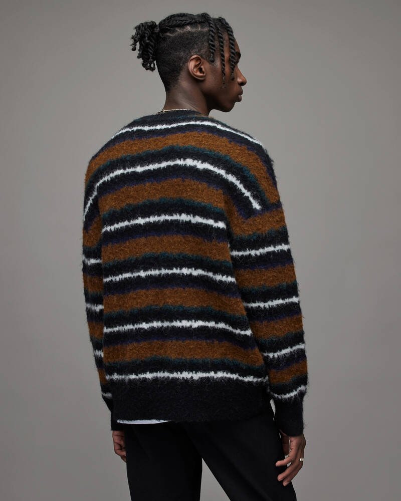 Black/Dark Tan Allsaints Oskar Crew Stripe Jumper | MK120X-8047