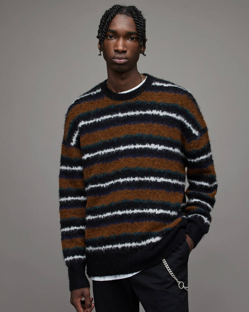 Black/Dark Tan Allsaints Oskar Crew Stripe Jumper | MK120X-8047