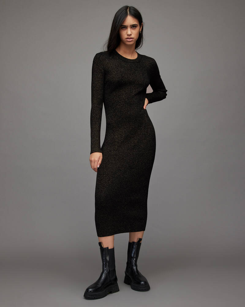 Black/Gold Allsaints Loleatta Dress | WD205X-5108