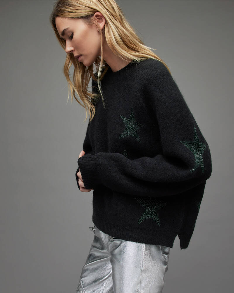 Black/Green Allsaints Star Jacquard Jumper | WK161T-1481