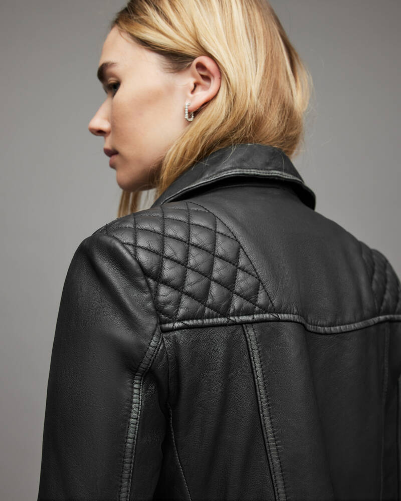 Black/Grey Allsaints Cargo Leather Biker Jacket | WL047C-140