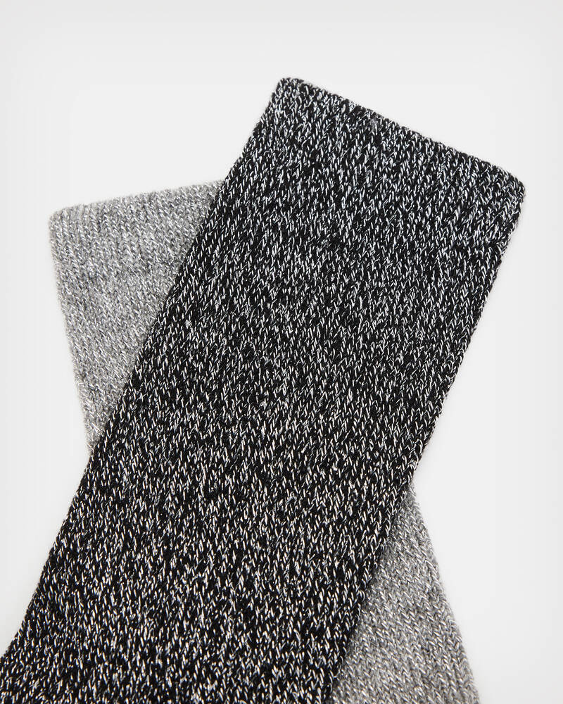 Black/Grey Allsaints Metallic Boot 2 Pack Socks | WW510X-140