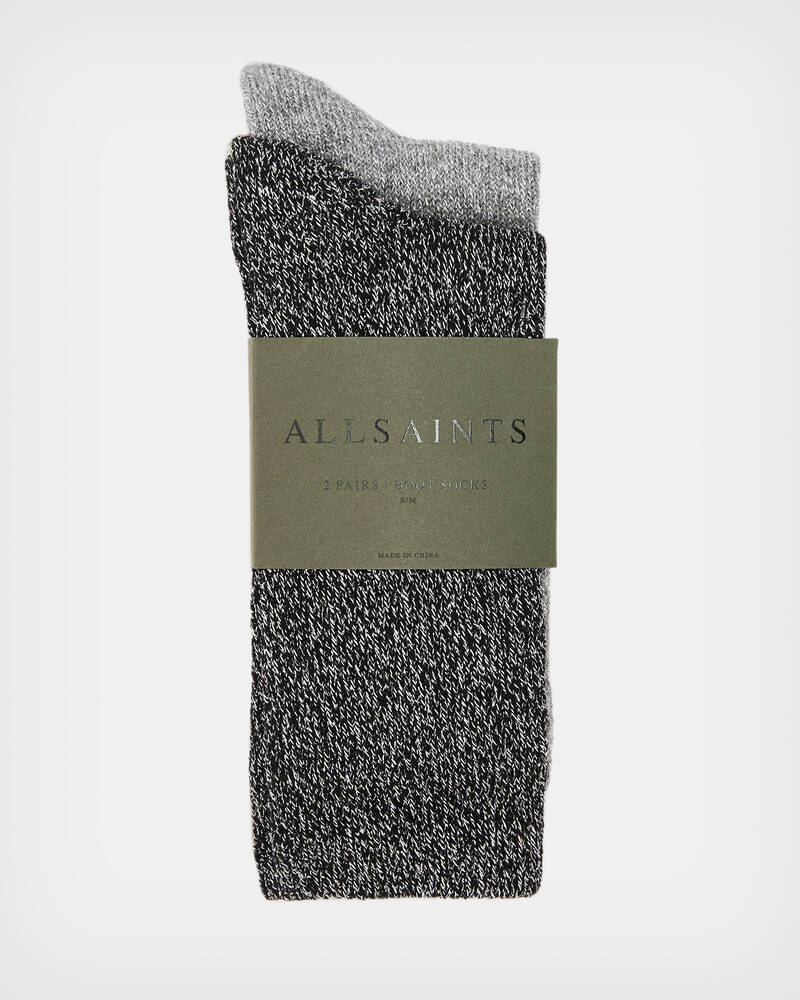 Black/Grey Allsaints Metallic Boot 2 Pack Socks | WW510X-140