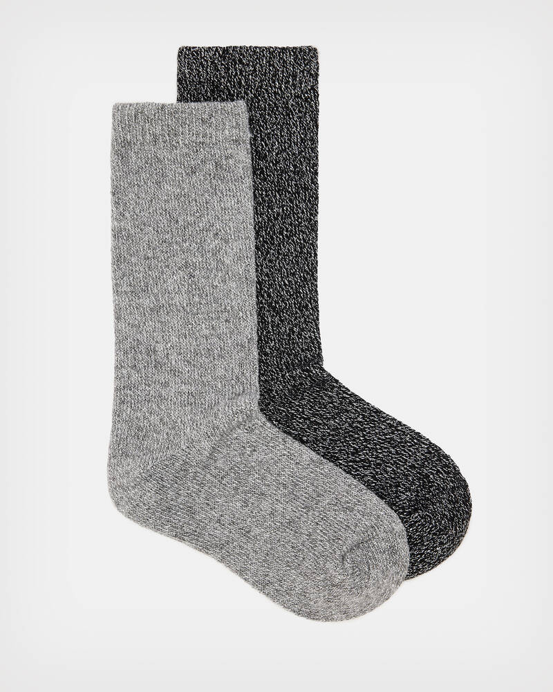 Black/Grey Allsaints Metallic Boot 2 Pack Socks | WW510X-140