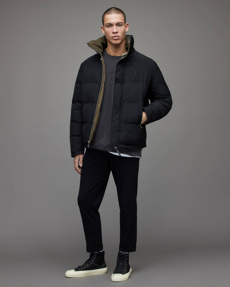 Black/Khaki Allsaints Novern Reversible Ramskull Puffer Jacket | MJ012T-832