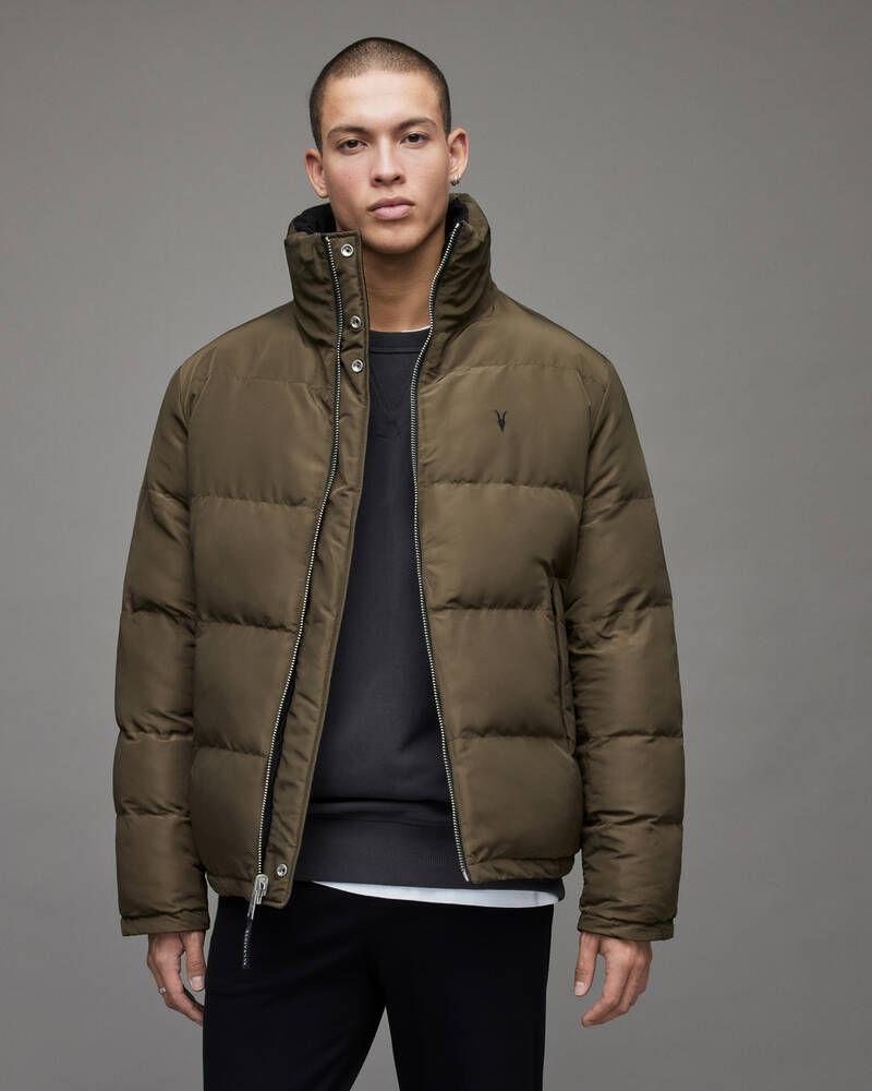 Black/Khaki Allsaints Novern Reversible Ramskull Puffer Jacket | MJ012T-832