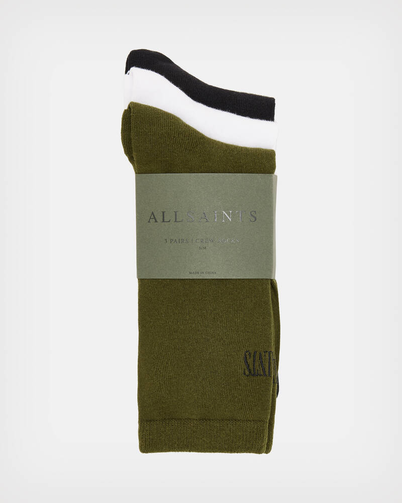 Black/Khaki/White Allsaints State Sport Socks 3 Pack | WW501X-7953