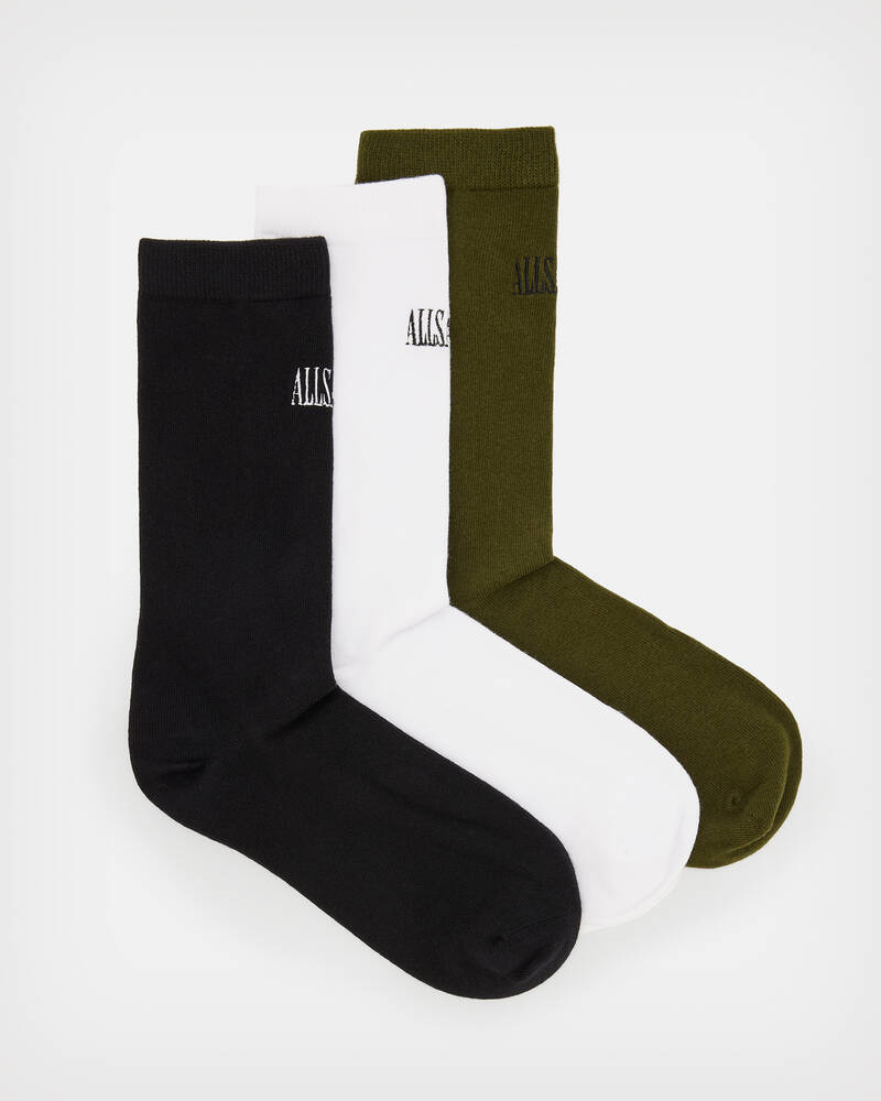 Black/Khaki/White Allsaints State Sport Socks 3 Pack | WW501X-7953