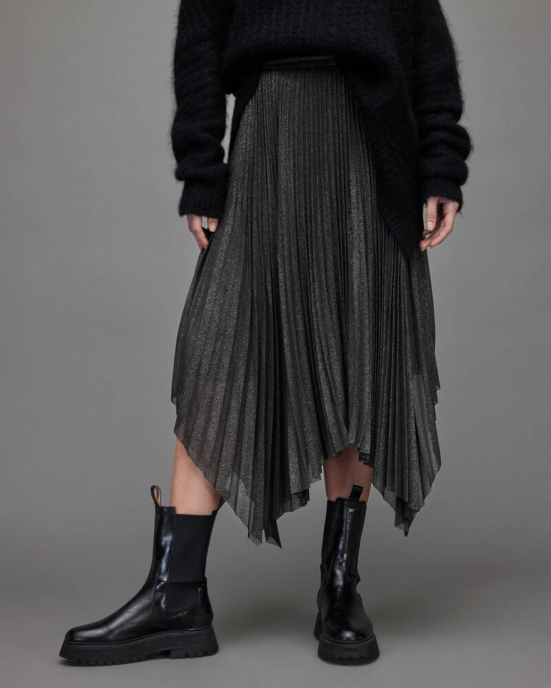 Black Metallic Allsaints Lerin Metallic Skirt | WS018X-2761