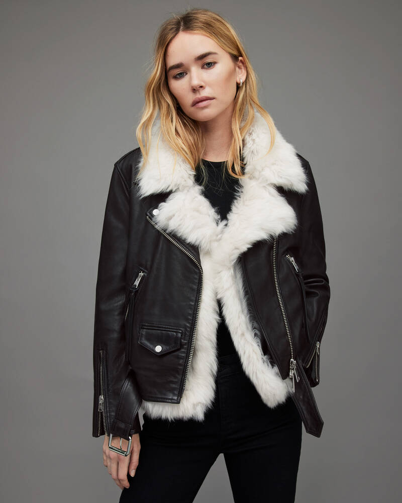 Black/Natural Allsaints Luna 4 In 1 Shearling Biker Jacket | WL086R-2610