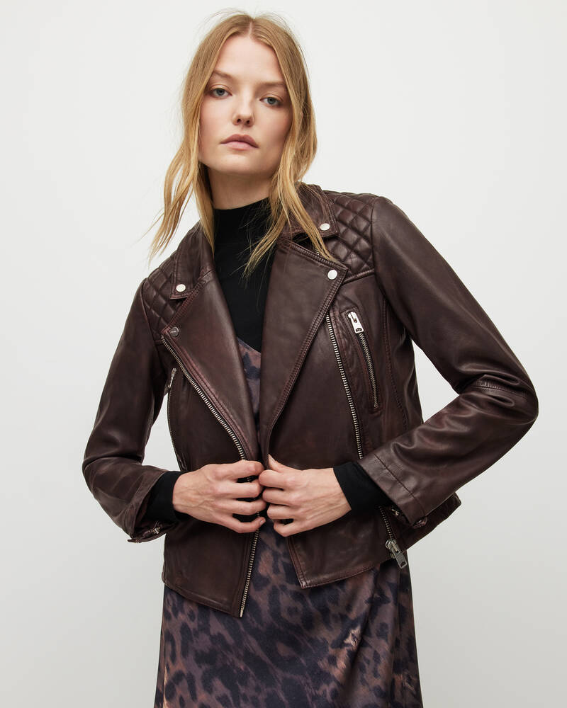 Black/Oxblood Allsaints Cargo Leather Biker Jacket | WL145V-1215