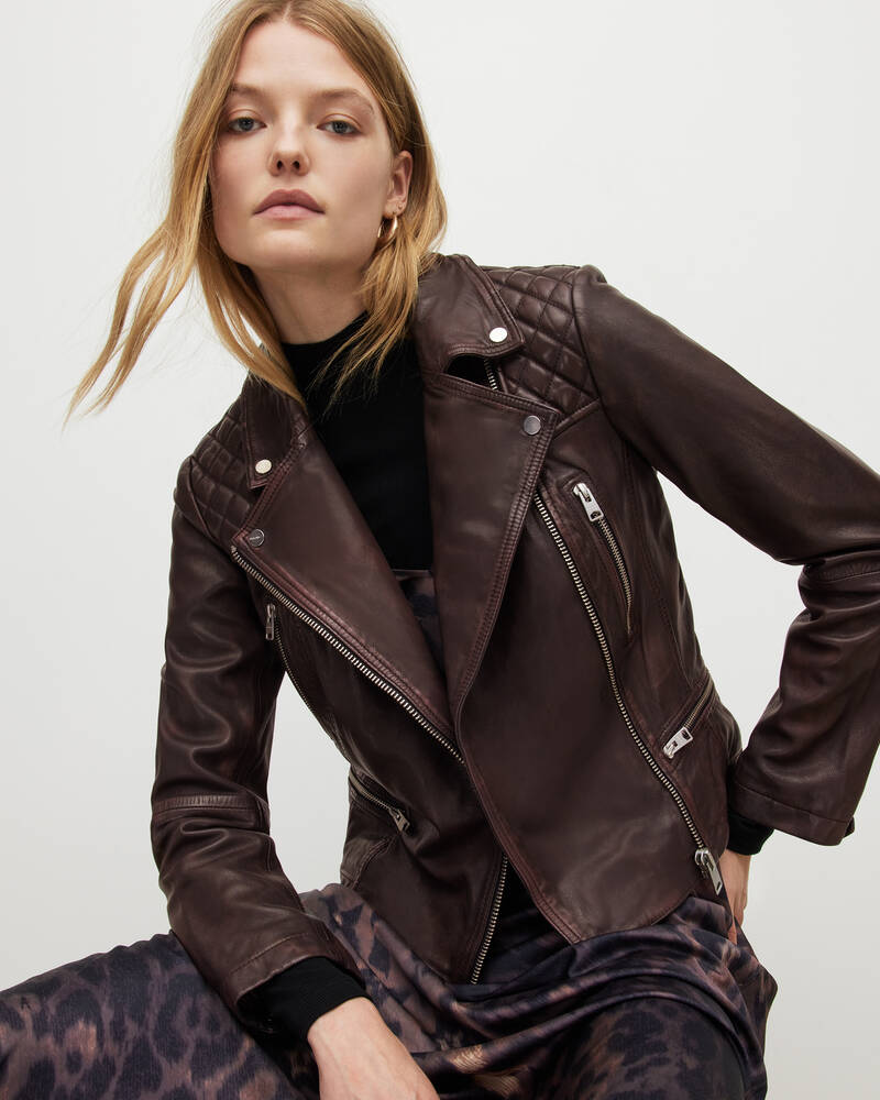 Black/Oxblood Allsaints Cargo Leather Biker Jacket | WL145V-1215