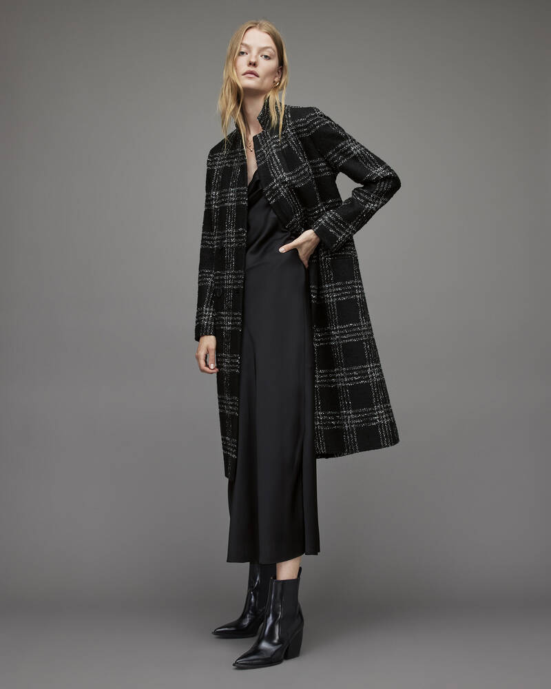 Black/White Allsaints Bexa Check Coat | WO007X-250